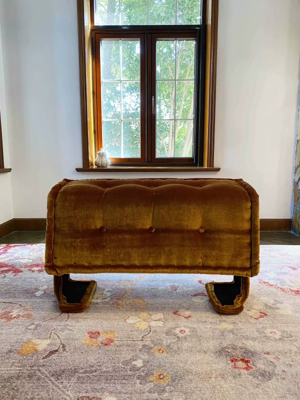 French daybed Mah Jong sofa partially opened, with a pillow placed alongside for added comfort.