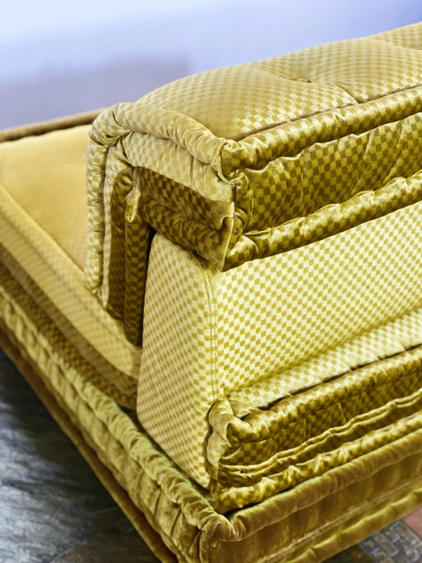 Golden checkered fabric detail of the French Daybed Mah Jong Sofa