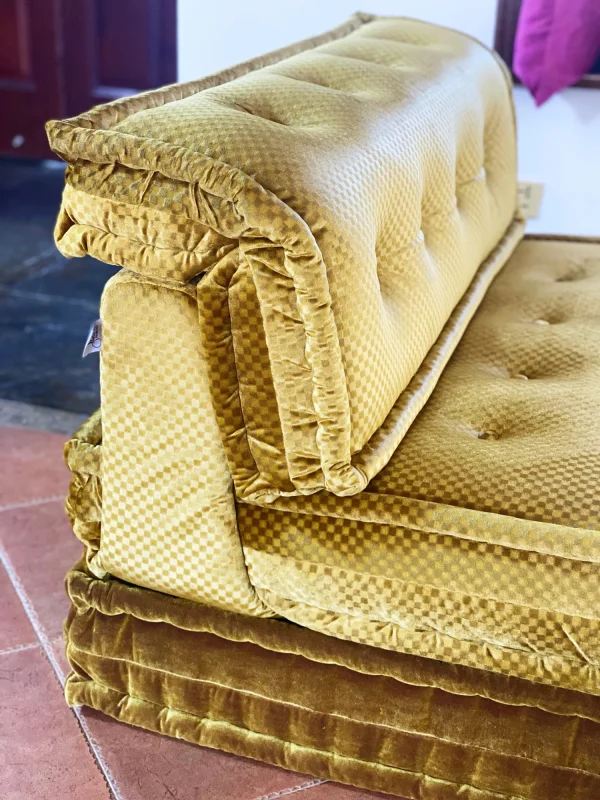 Close-up of the layered cushion design on the French Daybed Mah Jong Sofa