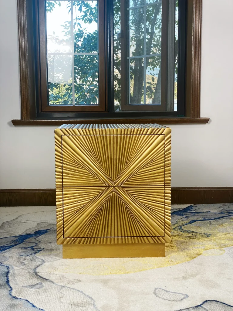 Home Square Golda Contemporary Wood Side Table in Gold Leaf Finish