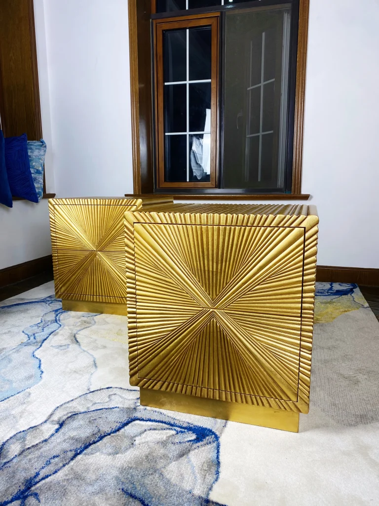 Home Square Golda Contemporary Wood Side Table in Gold Leaf Finish