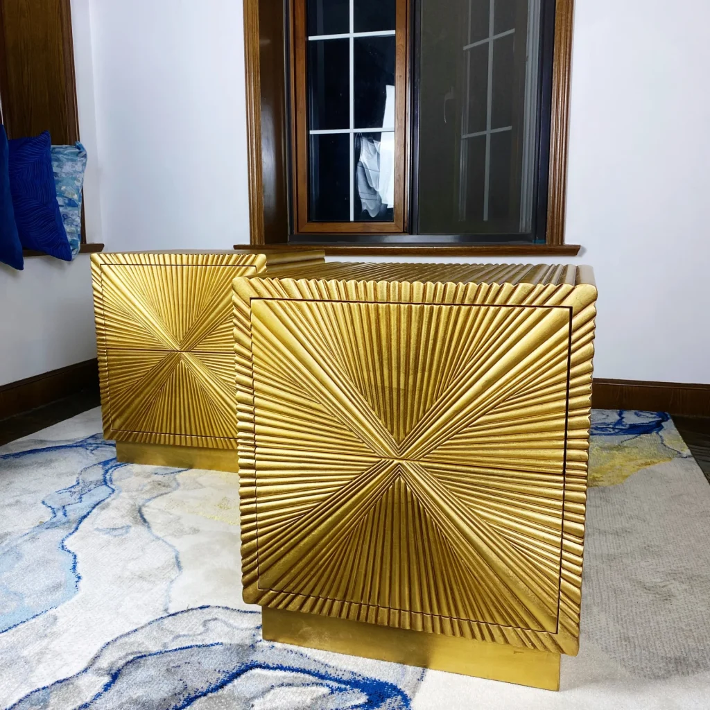 Home Square Golda Contemporary Wood Side Table in Gold Leaf Finish