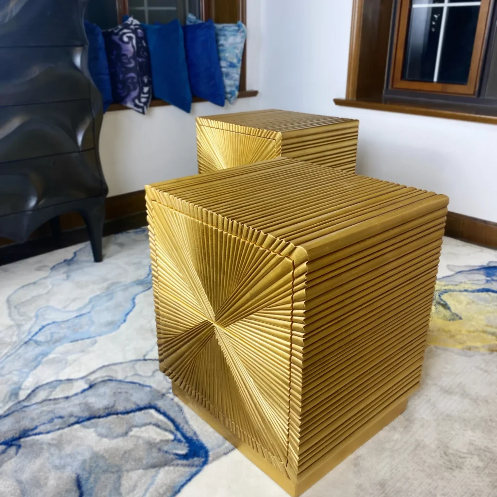 Home Square Golda Contemporary Wood Side Table in Gold Leaf Finish