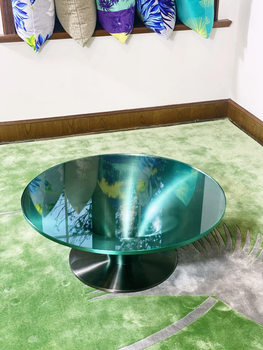 Low Round Glass & Aluminium Coffee Table