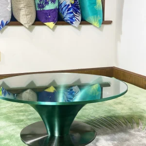 Low Round Glass & Aluminium Coffee Table