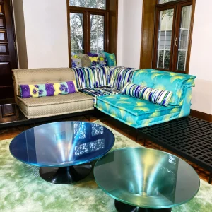 Low Round Glass & Aluminium Coffee Table