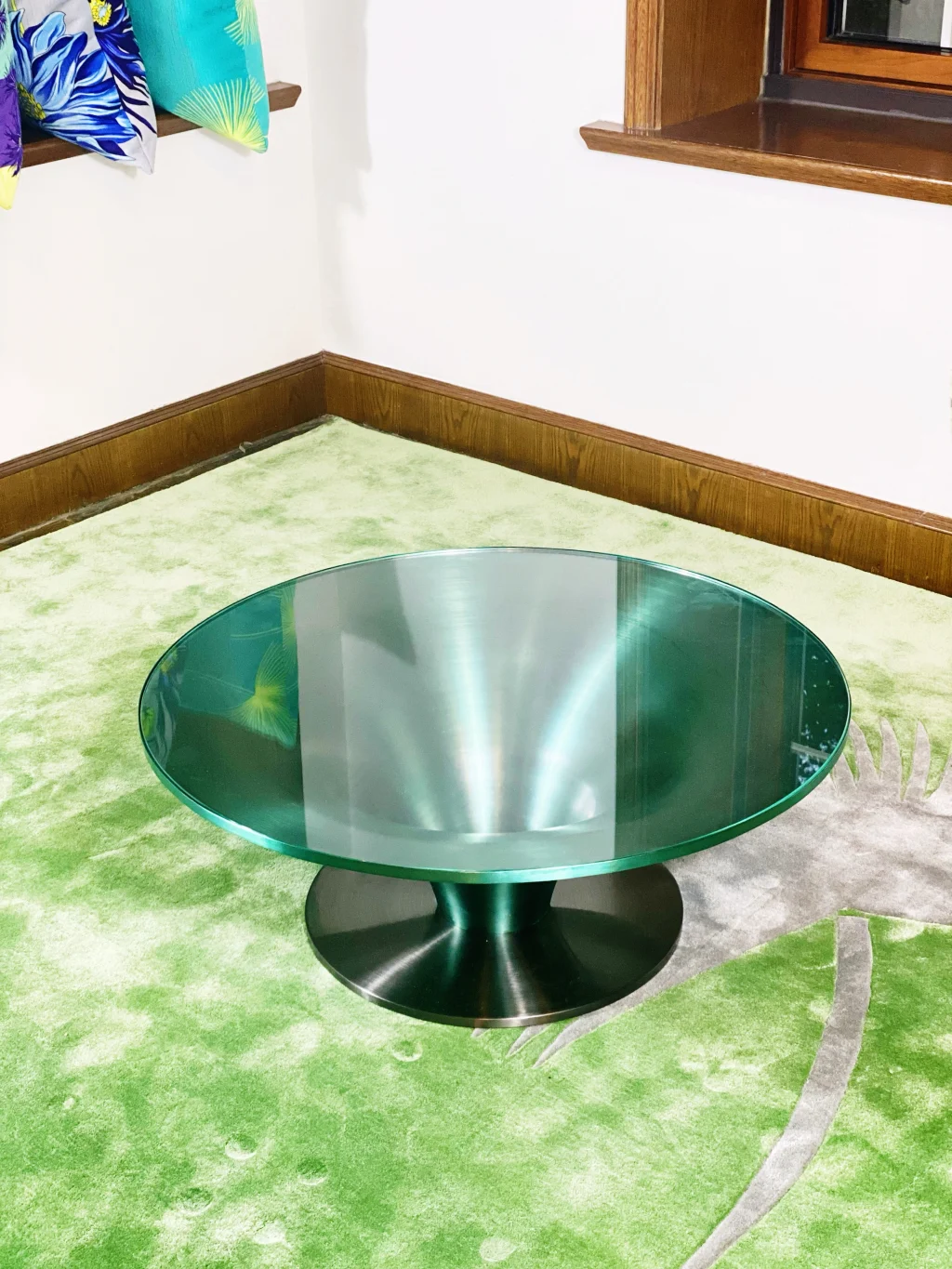 Low Round Glass & Aluminium Coffee Table