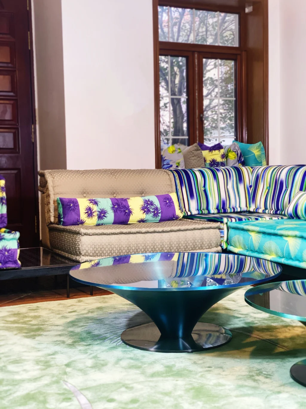 Low Round Glass & Aluminium Coffee Table