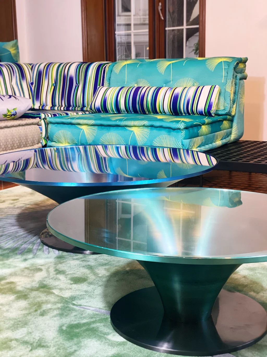 Low Round Glass & Aluminium Coffee Table
