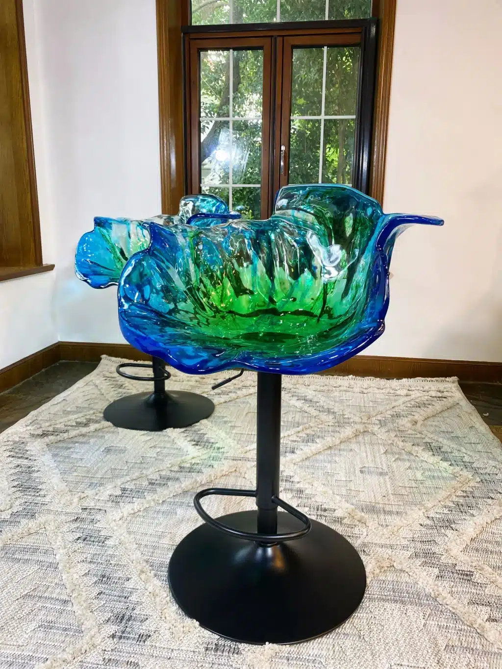 Hand Crafted Marbling Flower Bar Stool