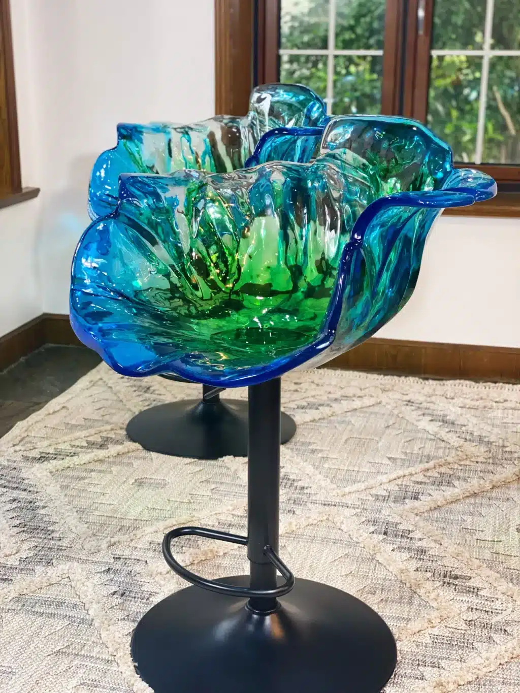 Hand Crafted Marbling Flower Bar Stool