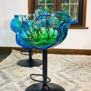 Hand Crafted Marbling Flower Bar Stool