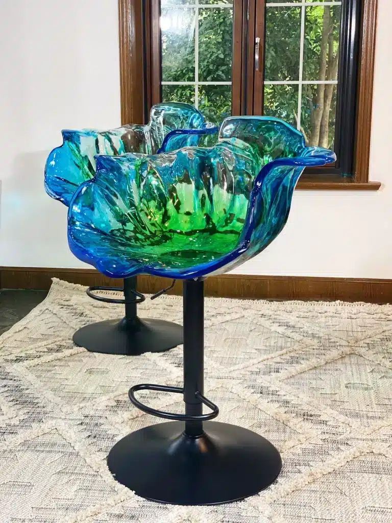 Hand Crafted Marbling Flower Bar Stool