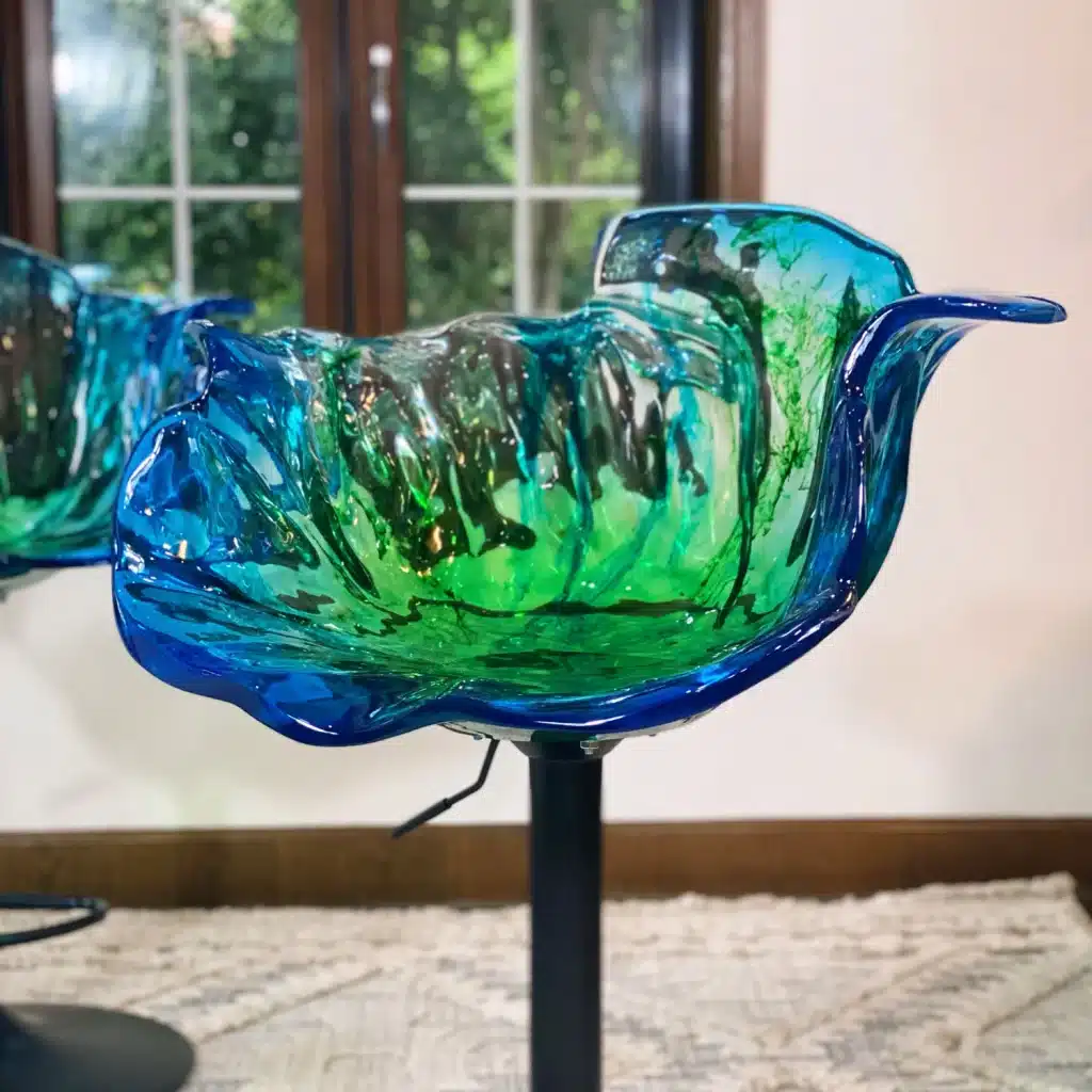 Hand Crafted Marbling Flower Bar Stool