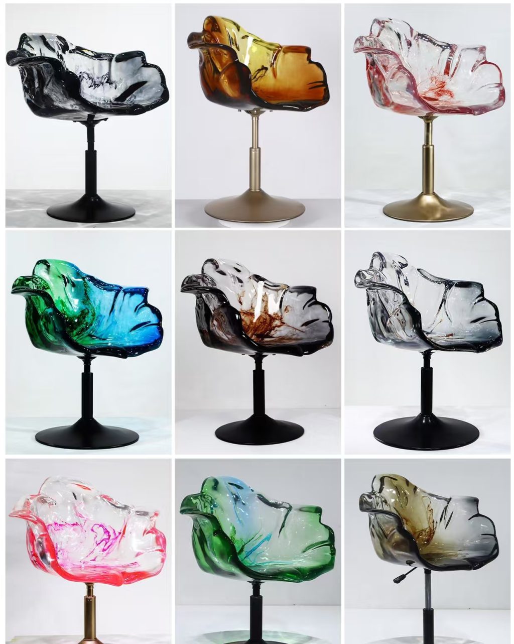 Hand Crafted Marbling Flower Bar Stool