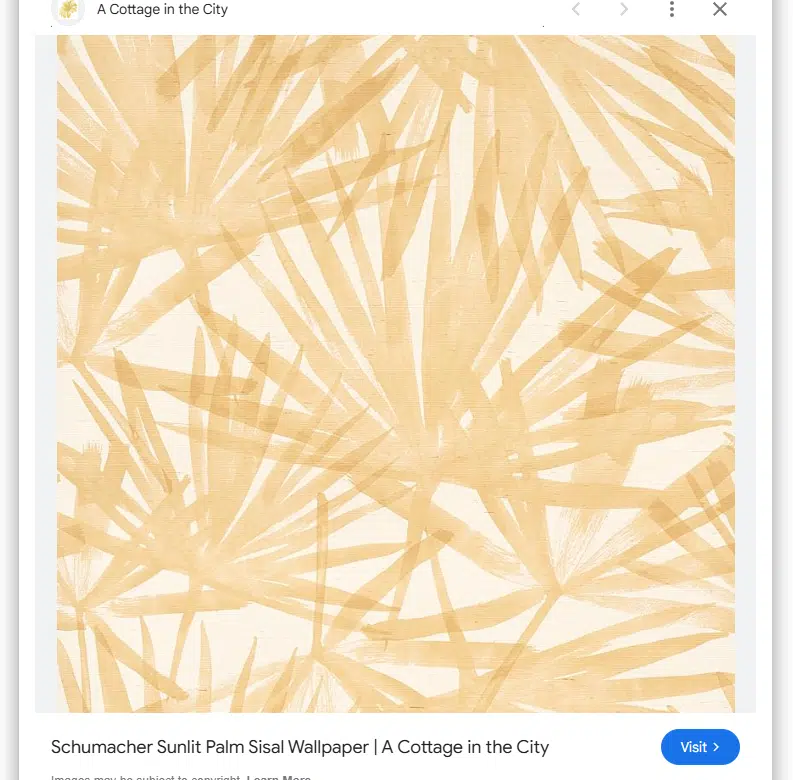 Golden palm frond wallpaper pattern used as inspiration for a custom fabric design