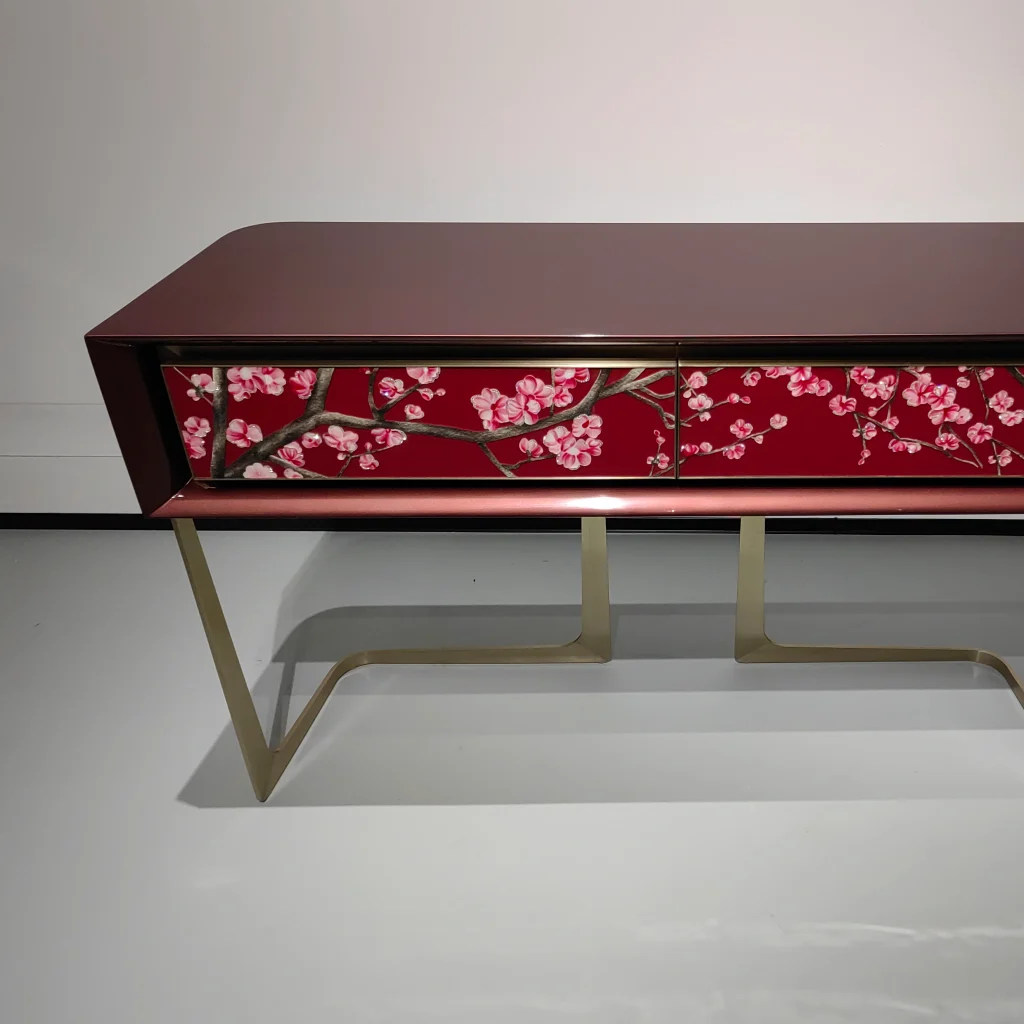 Crystal Inlay Furniture: Red Blossom console Table