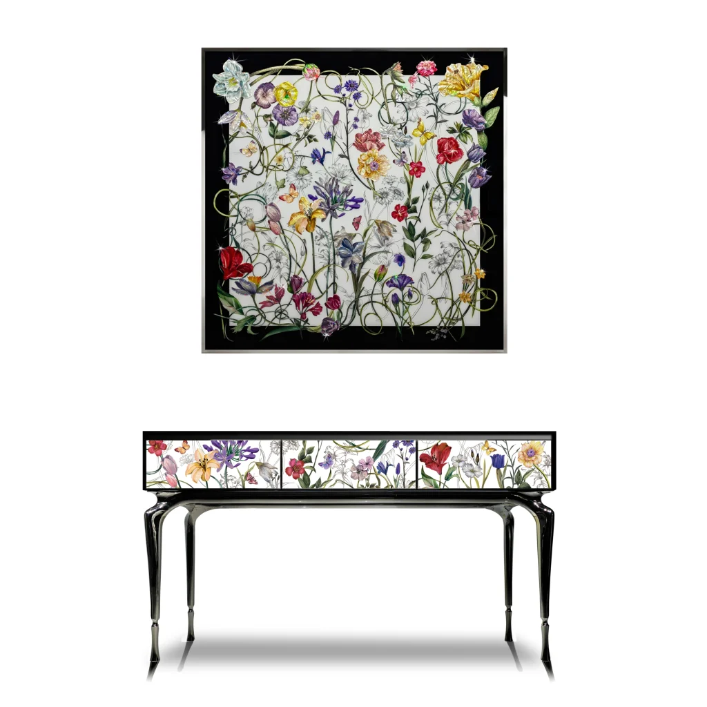 Crystal Inlay Furniture: Secret Garden Console Table (White)