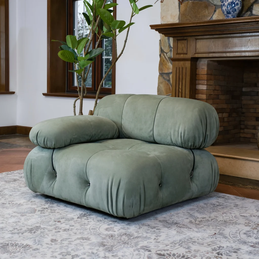 Mario Bellini Tribute Sofa: Sectional seater (Mint green nubuck leather)