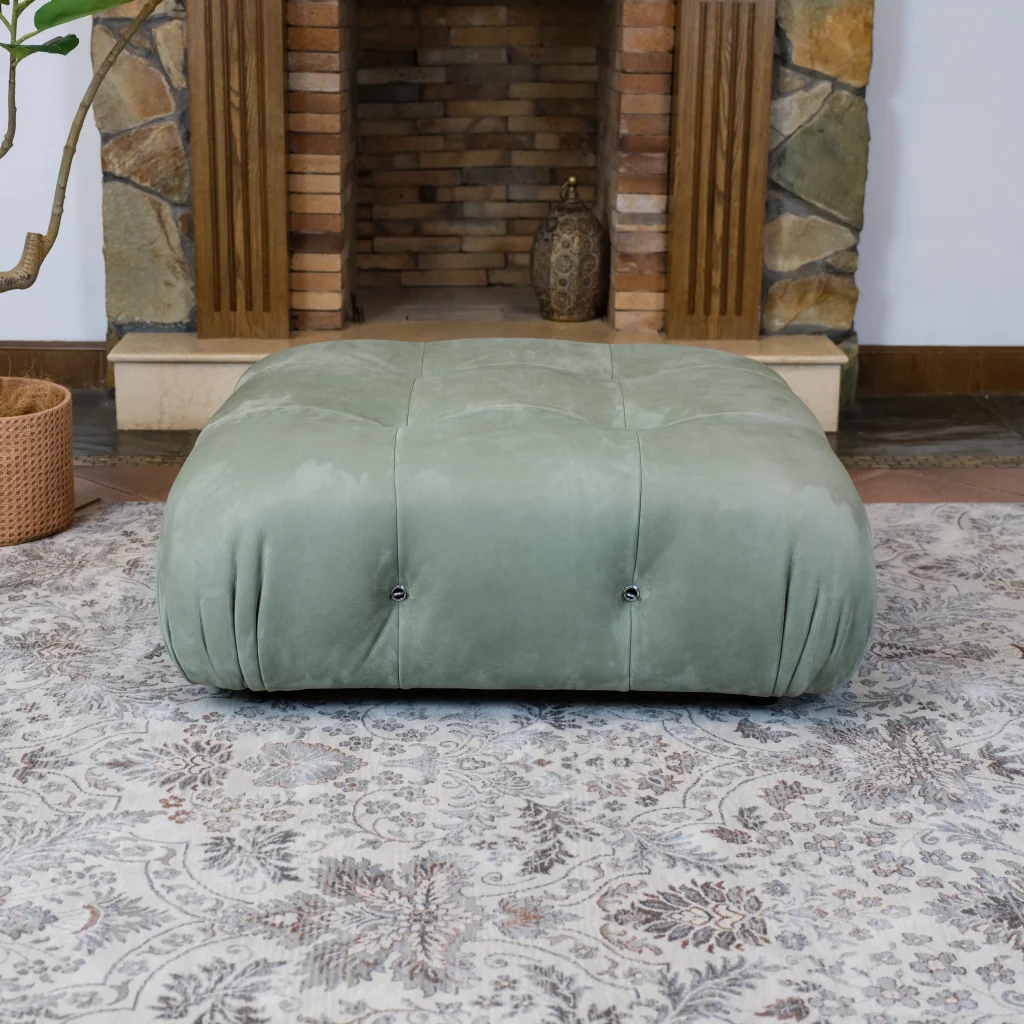 Mario Bellini Tribute Sofa : Square Ottoman (Mint Green Nubuck Leather)