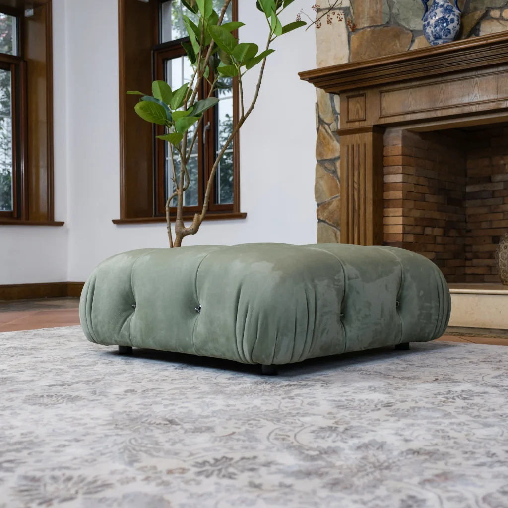 Mario Bellini Tribute Sofa : Square Ottoman (Mint Green Nubuck Leather)