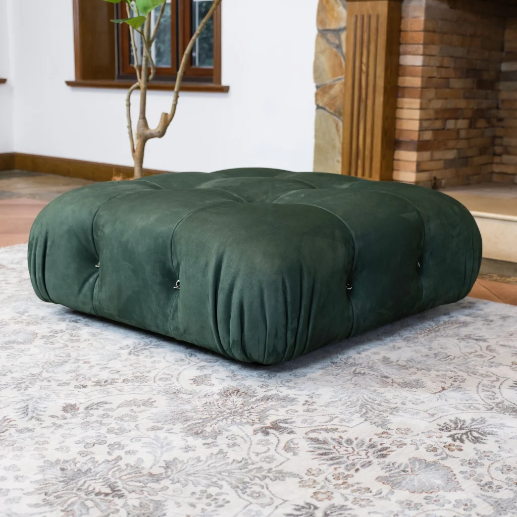 Mario Bellini Tribute Sofa : Square Ottoman (Dark Green Nubuck Leather)