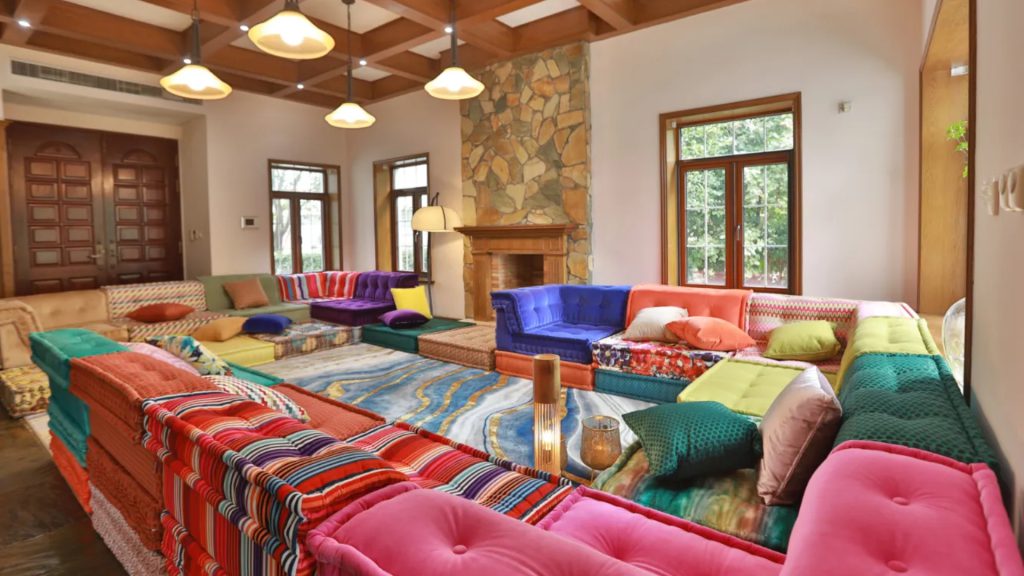 Adorn Croft's colorful sofa set furnishing a cozy living room.