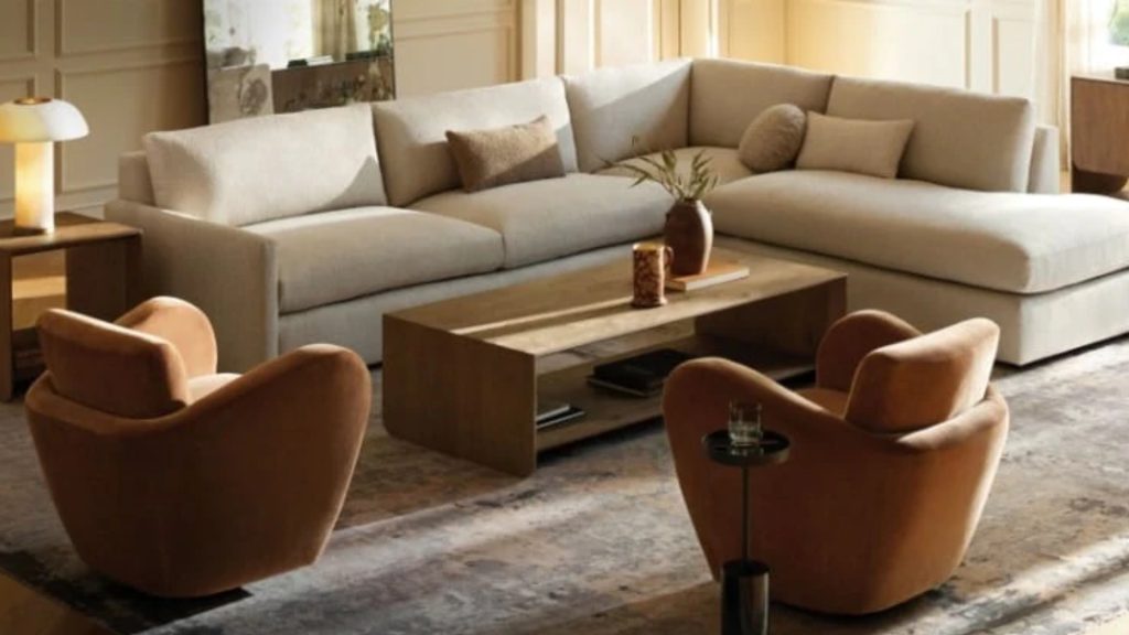 Arhaus' l-sectional in a cozy living room.