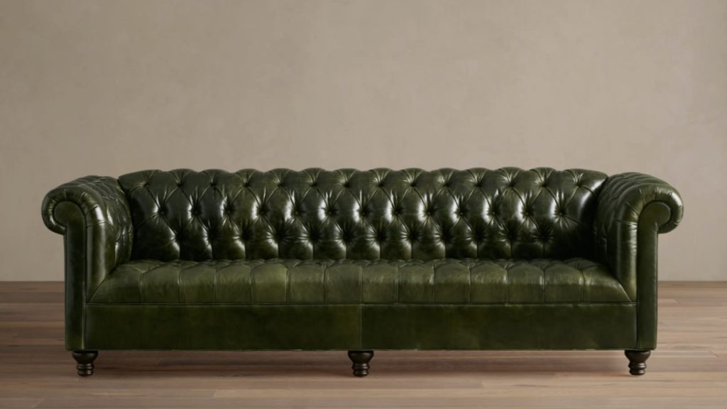 Arhaus' Berwick Leather Sofa in green.