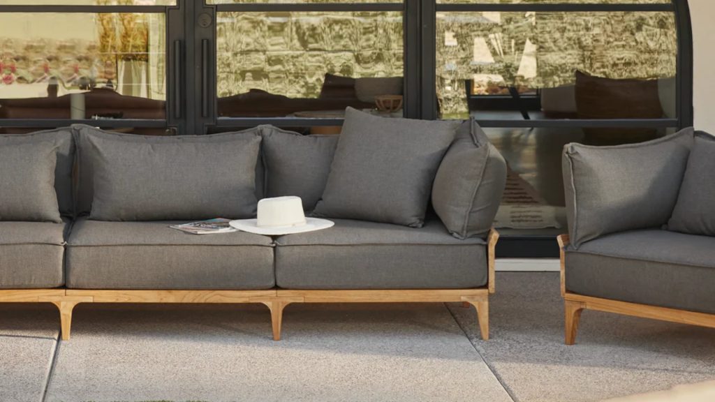 Neighbor's Bluff Sofa in an outdoor setting.