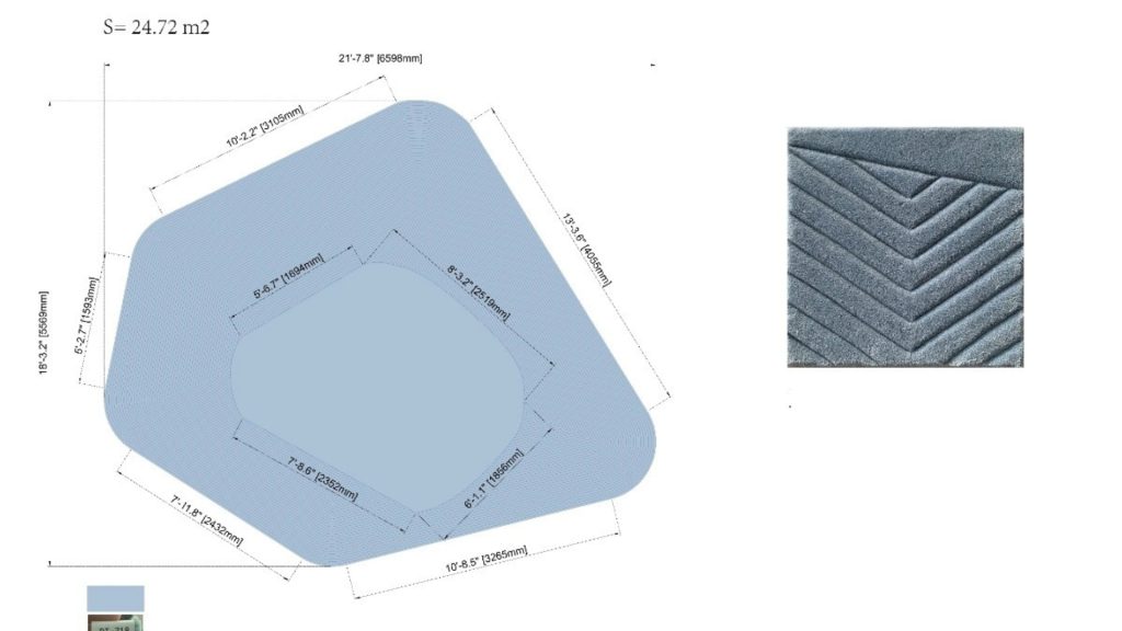 Sketch of a bespoke rug for a client with dimensions.