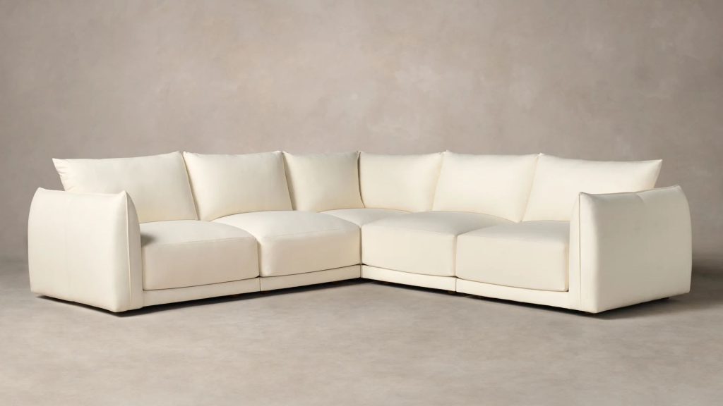 Maiden Home's Jones Modular Sectional in white upholstery.