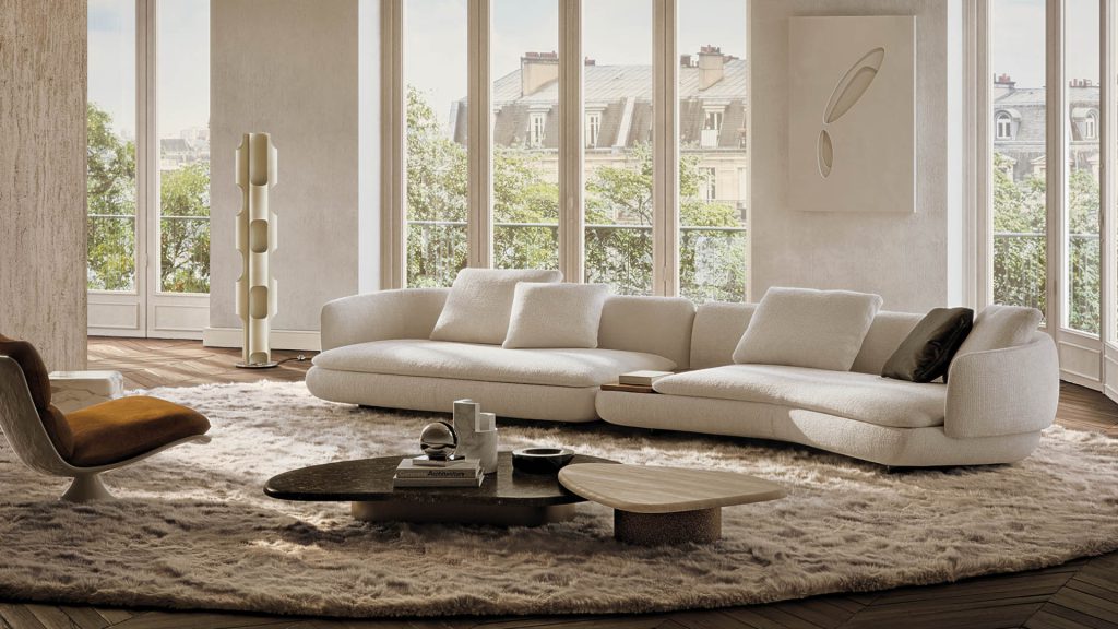 Minotti's sectional sofa in a large modern living room.