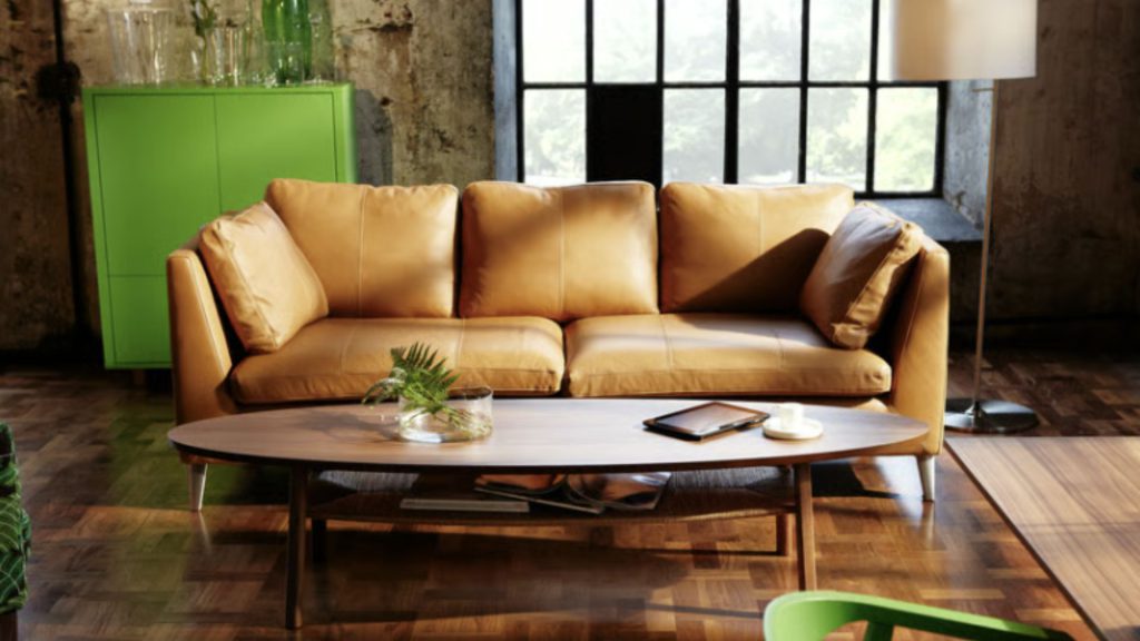 IKEA's Stockholm Sofa in a rustic living room.