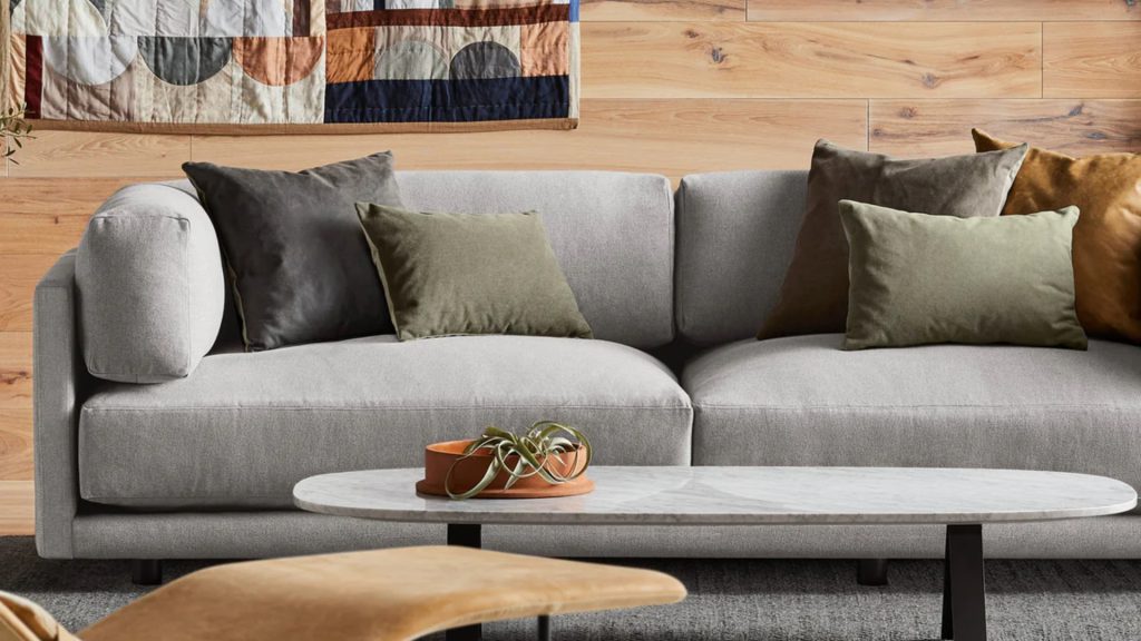 Blu Dot's Sunday 82" Sofa in a living room.