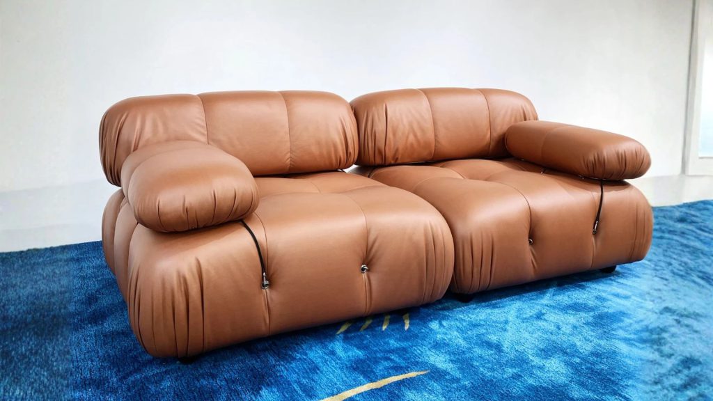 Adorn Croft's Camaleonda Sofa on a blue rug.