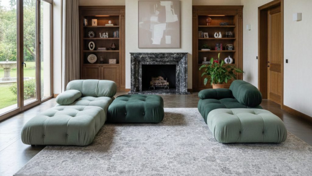Adorn Croft's Camaleonda Sofa Set in green nubuck leather.