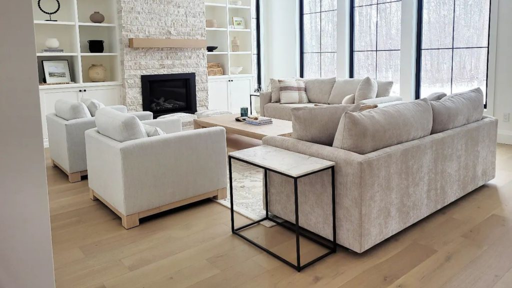Crate & Barrel's sofa with a clean silhouette in a living room.