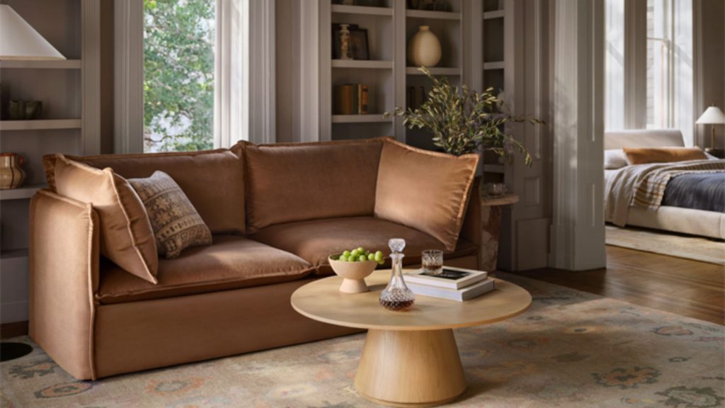 Interior Define's brown sofa in a living room.