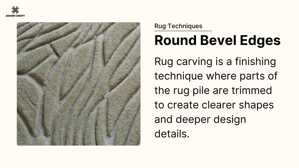 An infographic introducing the round bevel rug technique.