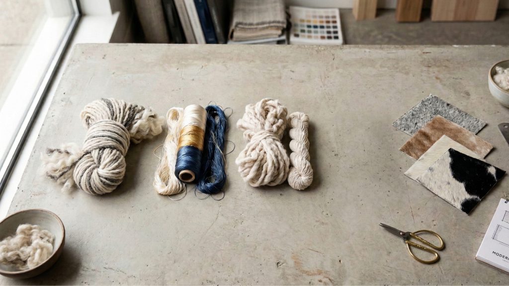 Three different rug materials on a table.