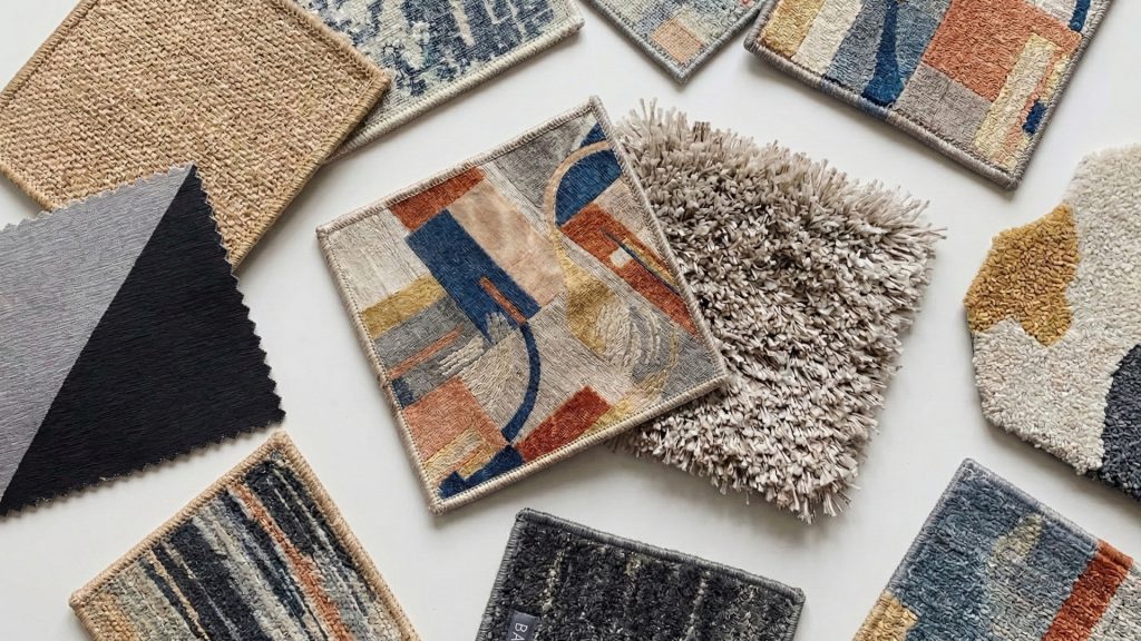Various rug swatches laid out with different textures.