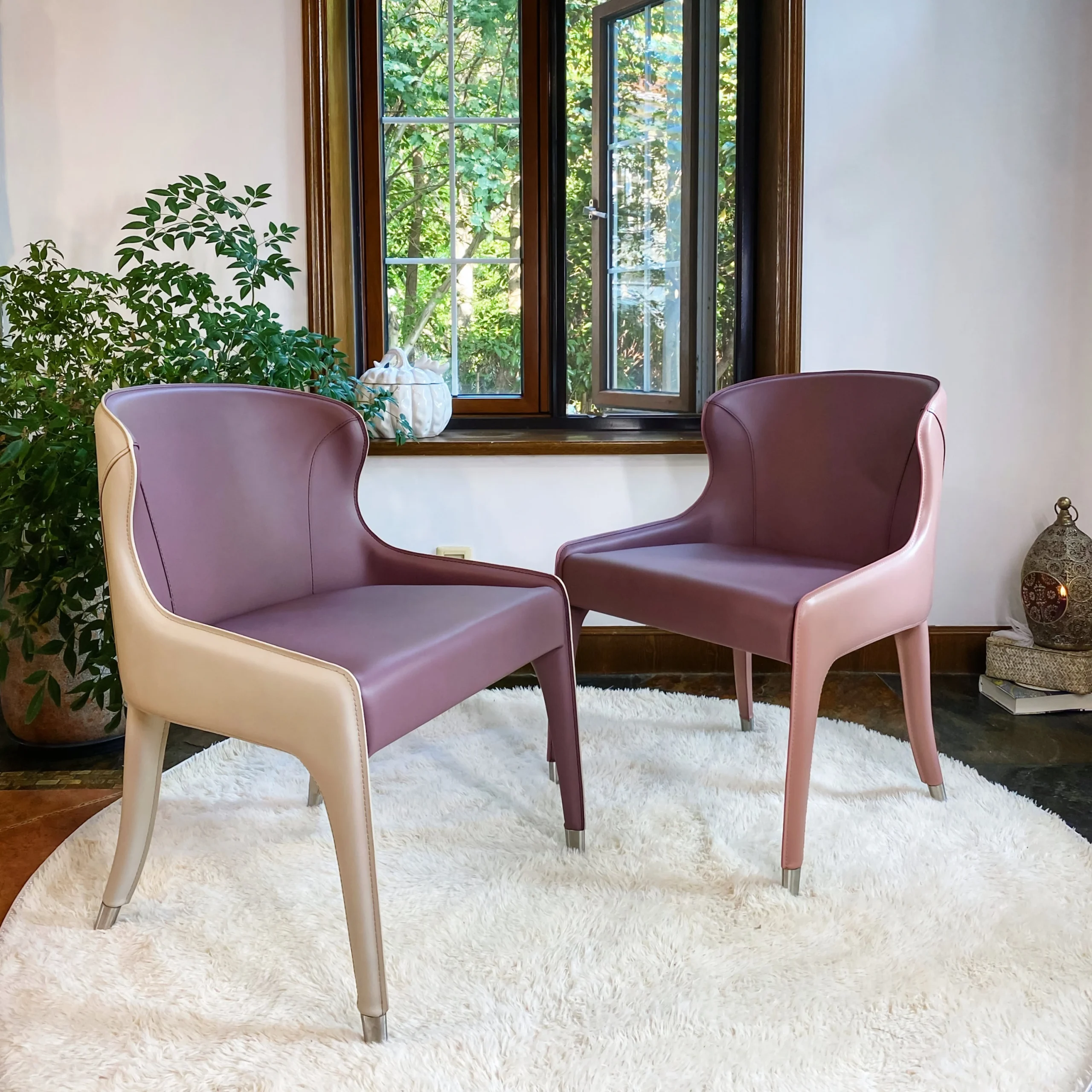 Upholstered Leather Chair (Purple & Oat) - Image 13