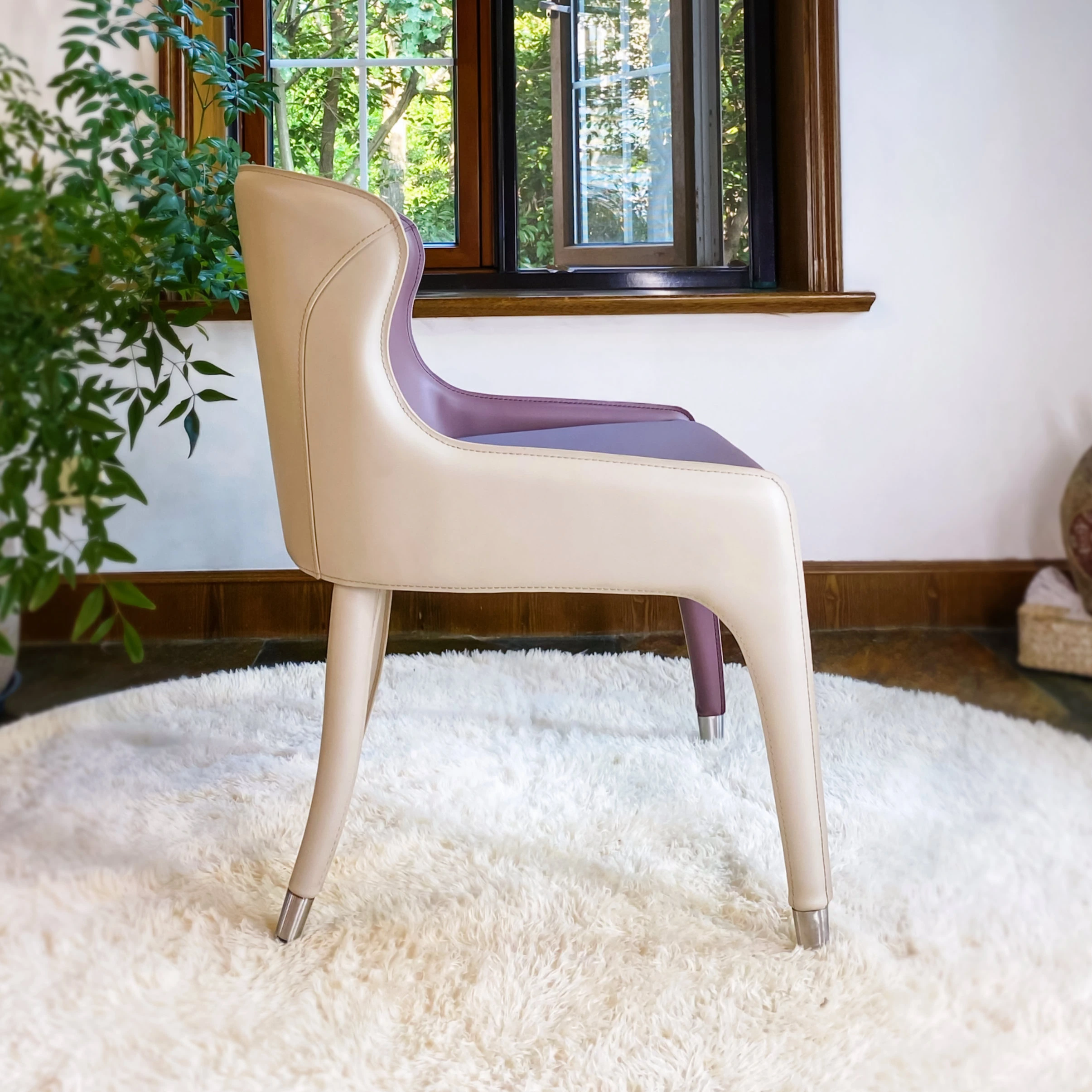 Upholstered Leather Chair (Purple & Oat)