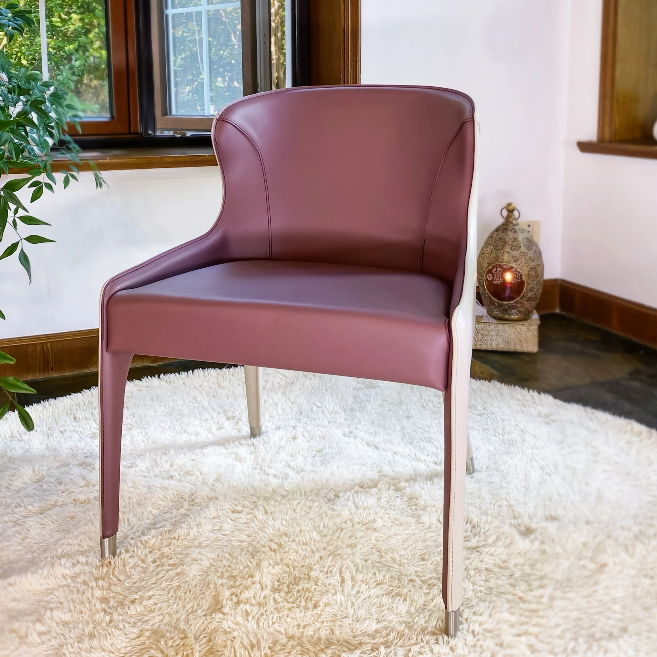 Upholstered Leather Chair (Purple & Oat)