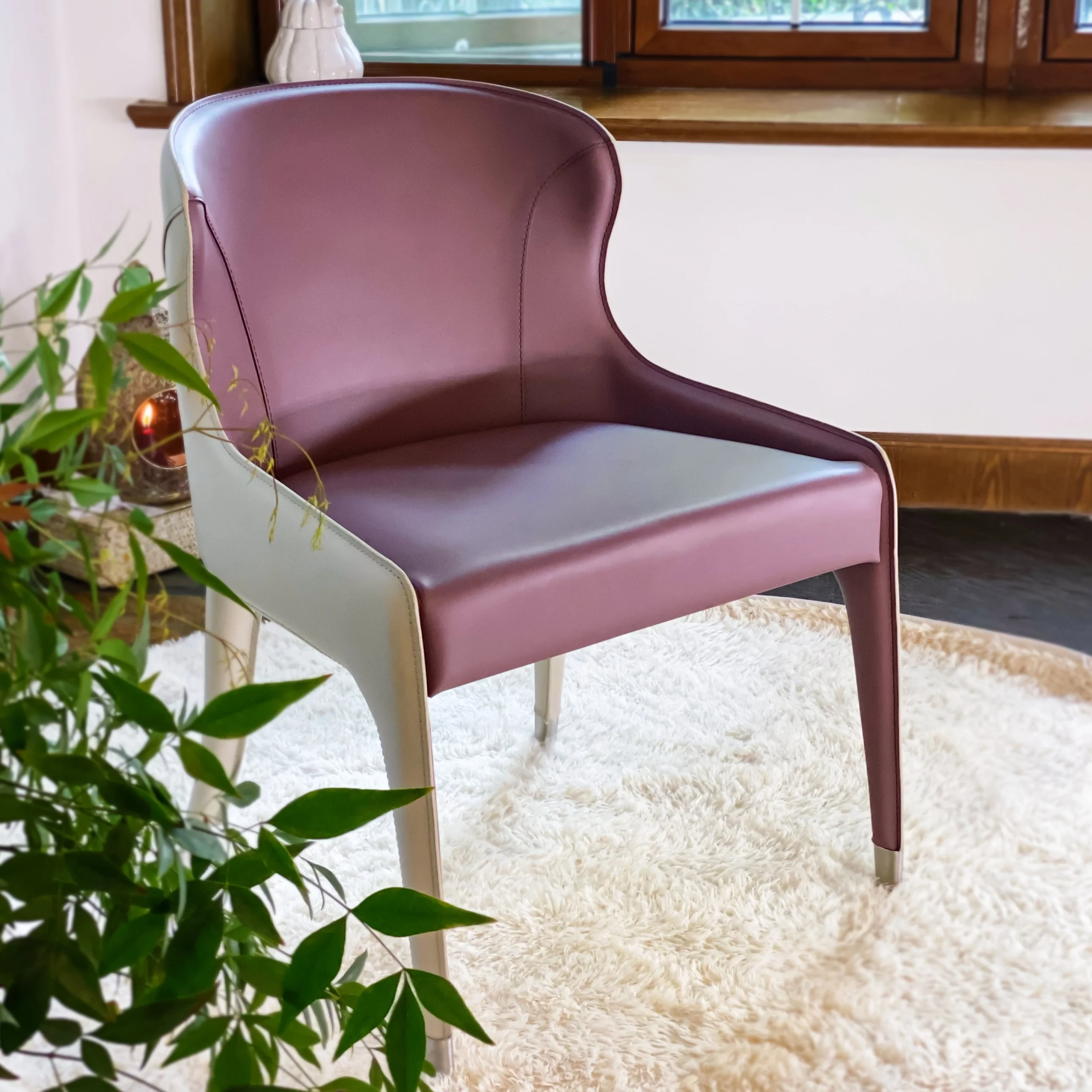 Upholstered Leather Chair (Purple & Oat)