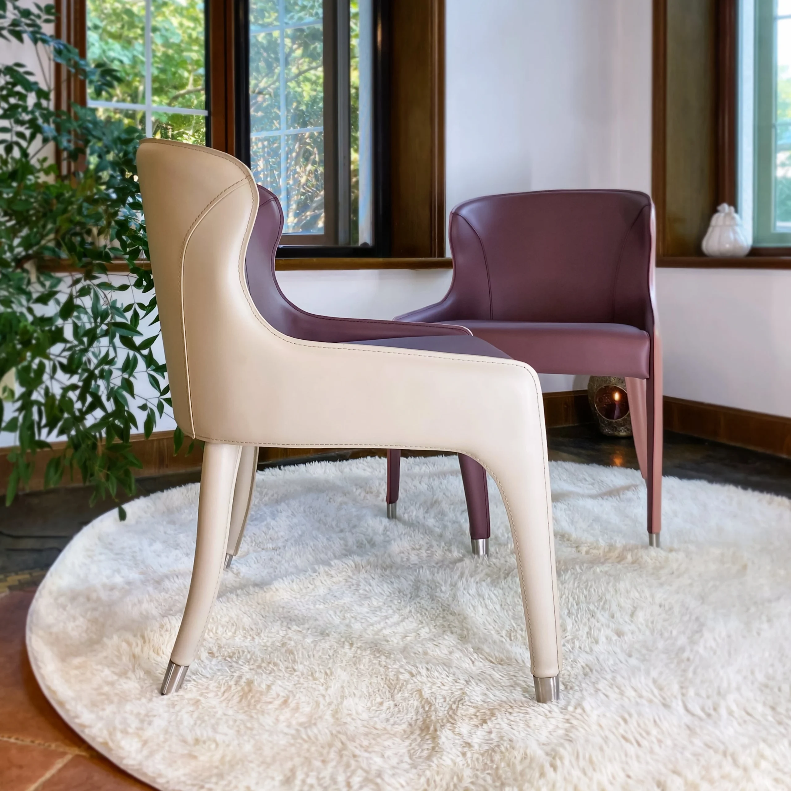 Upholstered Leather Chair (Purple & Oat)