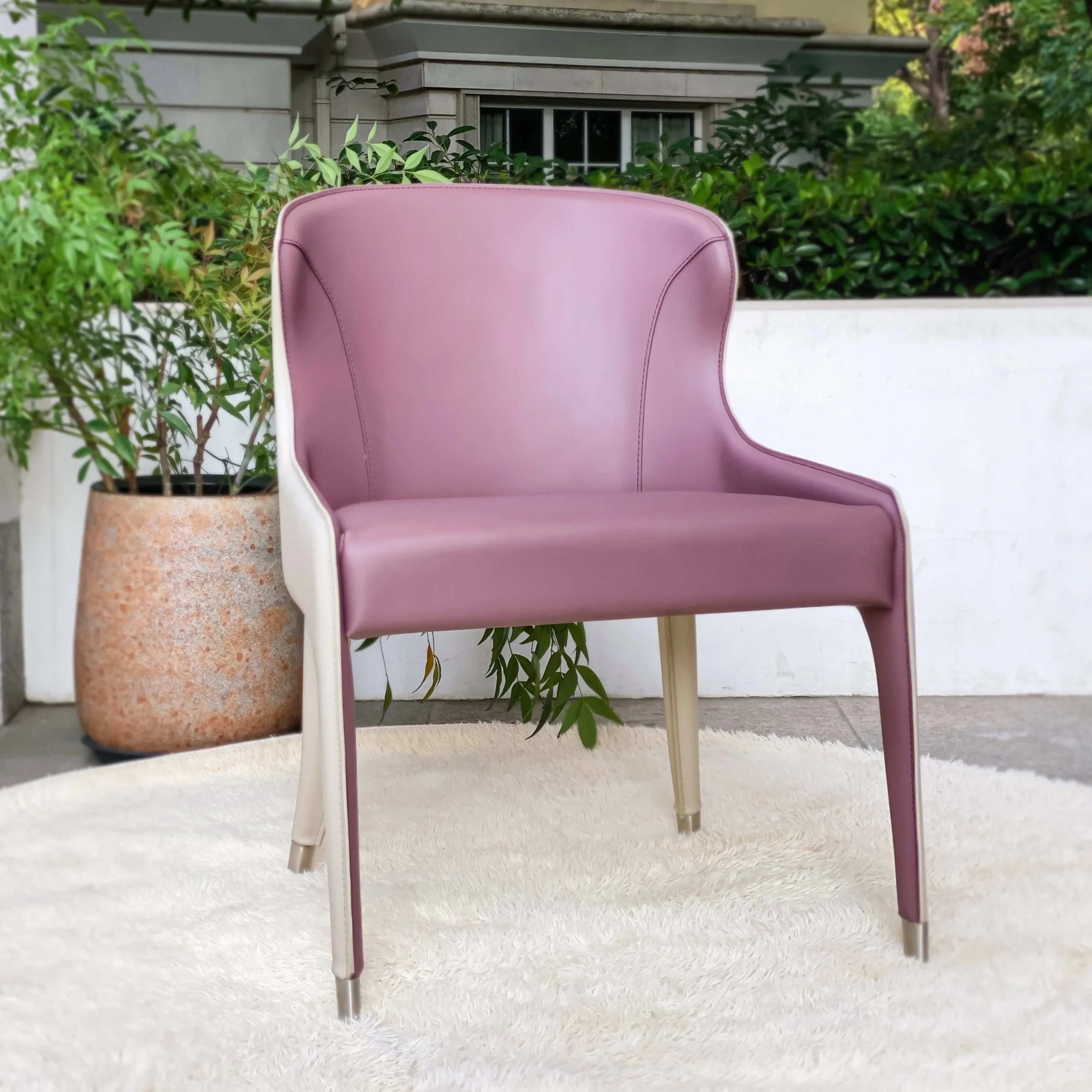 Upholstered Leather Chair (Purple & Oat)