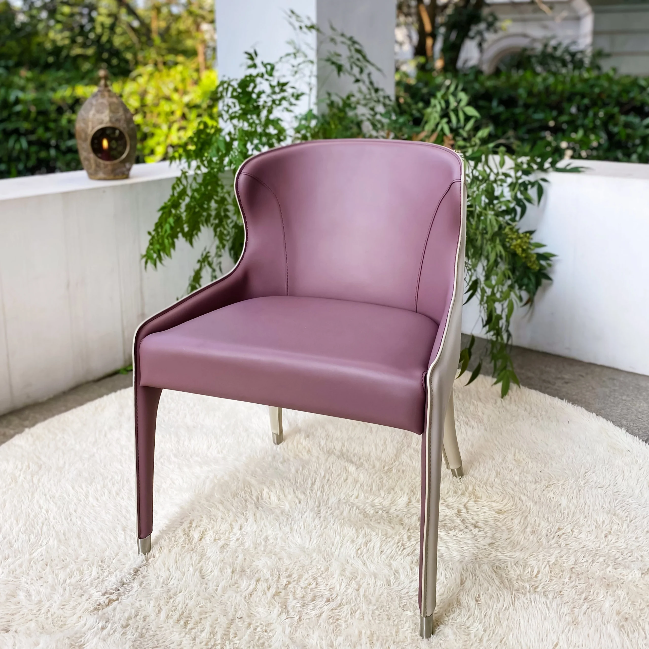 Upholstered Leather Chair (Purple & Oat)