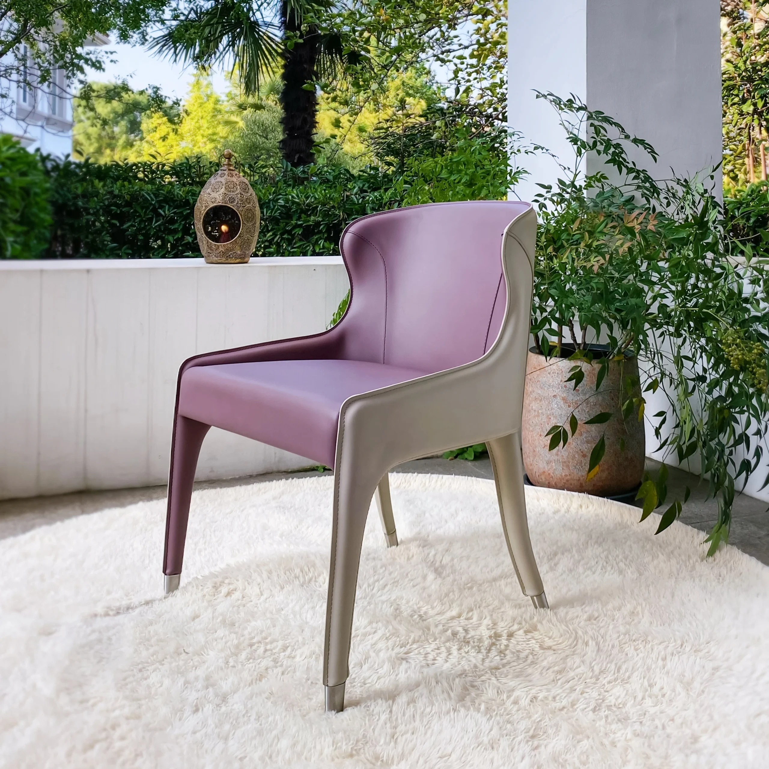 Upholstered Leather Chair (Purple & Oat)